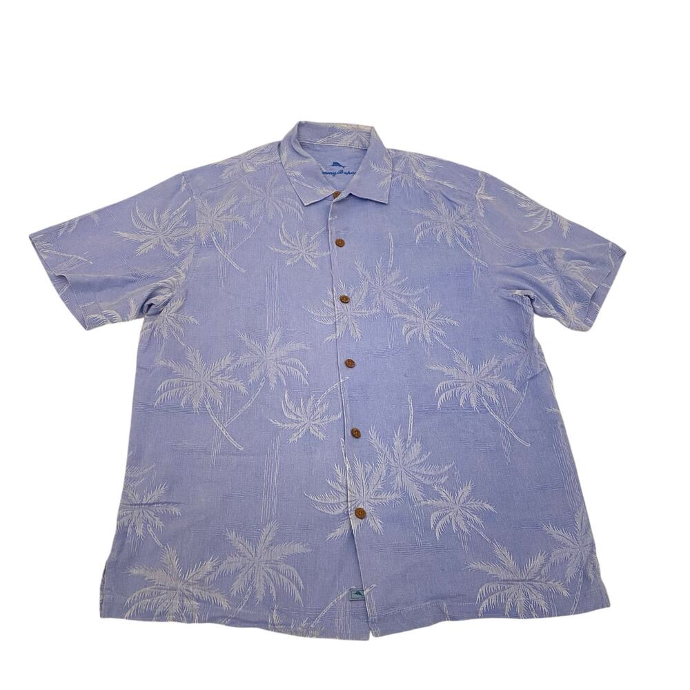 Tommy Bahama 100% Light Blue Short Sleeve Casual Button Down Shirt Size Large